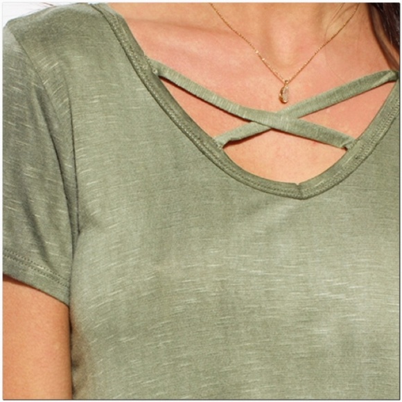 NEW Olive Green Acid Washed Cut-Out Top - Picture 4 of 4